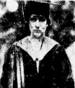 Old, grainy newspaper photo of Imogene Phelps Earle in graduation regalia.