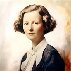 A painting of poet Edna St. Vincent Millay as a young woman with short hair and a blouse with a bow.