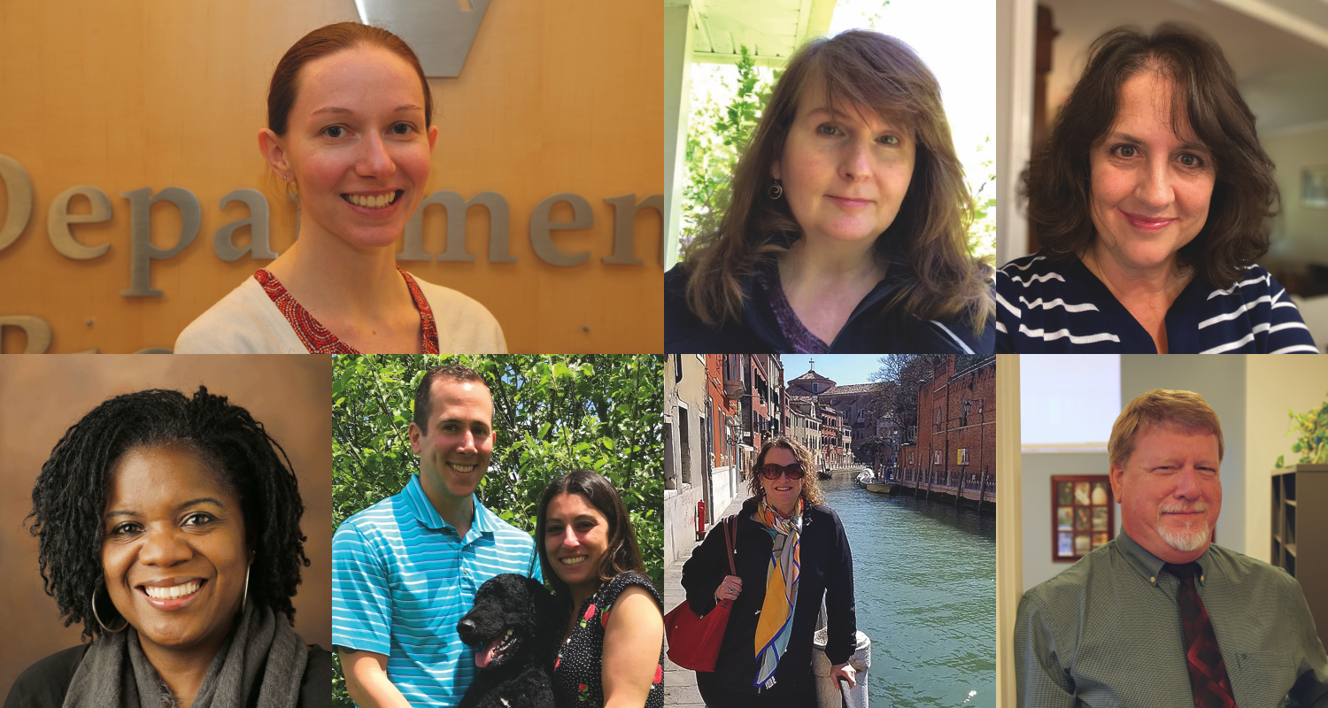 Collage of the grants managers featured in the article. From left to right on the top row, Stephanie Clapper, Alicia Davis, Susan Hotaling. Bottom row: Tracya Humphreys, Dan Quimby and his wife, Beth Rivas, and Robert Dortch.