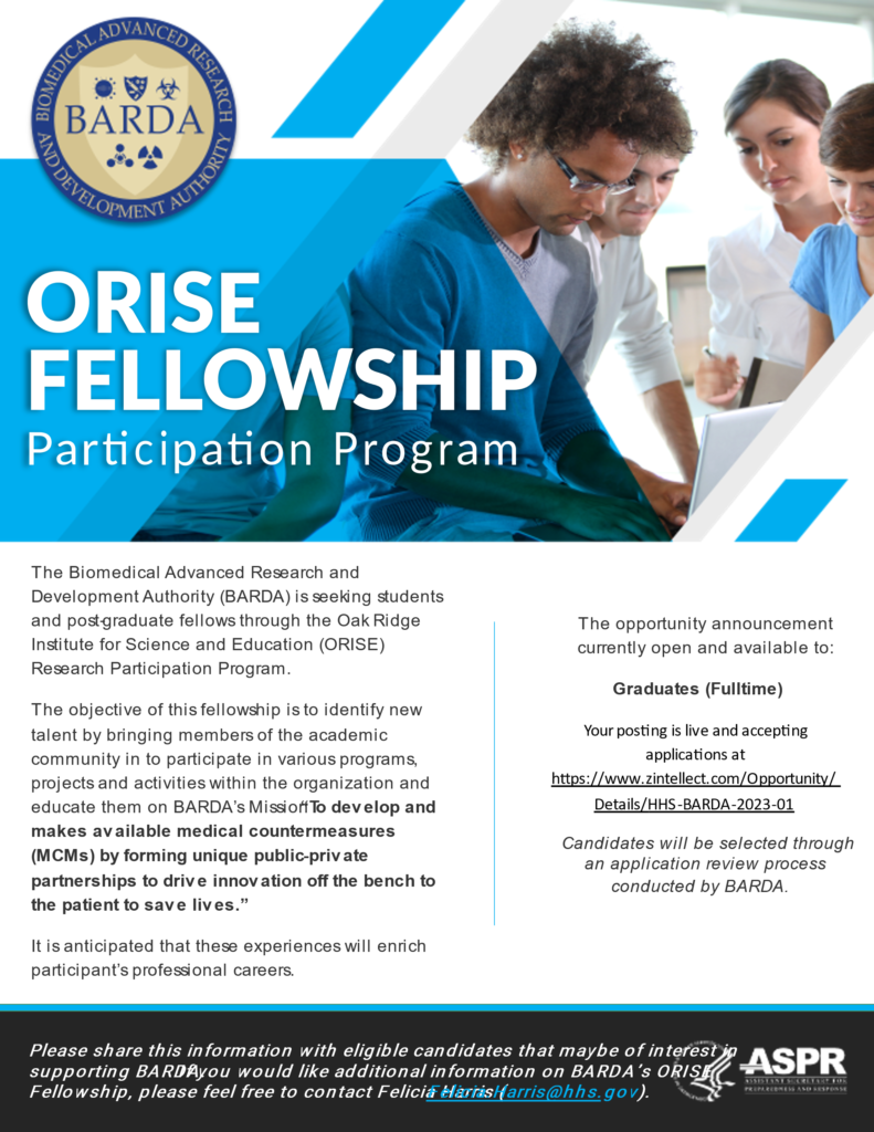 BARDA ORISE Fellowship opportunity for those interested in biodefense