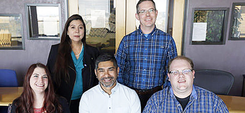Scientists who led the study on blood pressure genetics included (back row, from left) Adriana Hung, MD, MPH, Todd Edwards, PhD, (front row, from left) Jacklyn Hellwege, PhD, Ayush Giri, PhD, and Jacob Keaton, PhD.