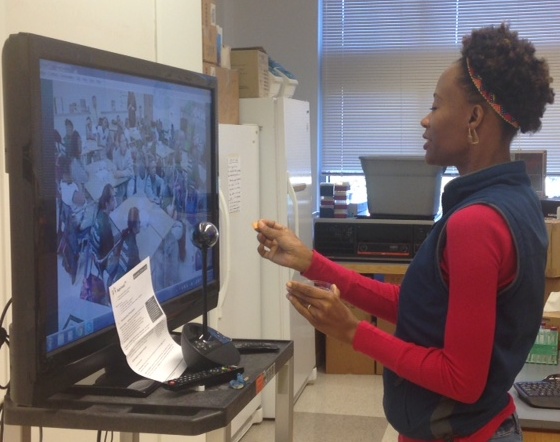 Dr. Isi Ero-Tolliver teaching students via remote webcast.